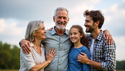 Happy multigenerational family bonding outdoors in nature
