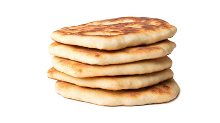 Freshly Baked Flatbreads Stacked on a White Background