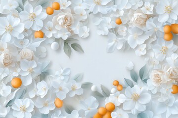 A jasmine flowers with green leaves and yellow and orange fruit. Generative AI