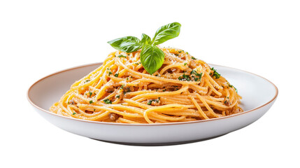 Delicious Freshly Cooked Spaghetti With Basil Leaf On Top