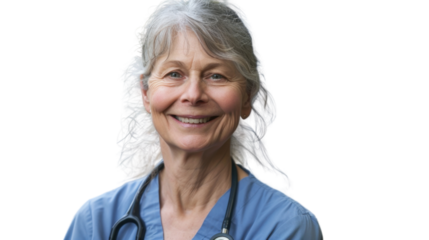Healthcare, nurse american caucasian middle age woman smiling on white background
