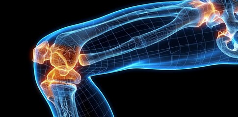Blue and Orange 3D Illustration of a Human Knee Joint