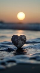 Fototapeta premium Heart-shaped beach illuminated by full moon night photos