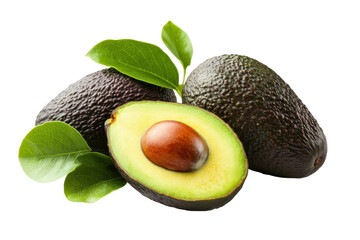 Fresh Ripe Avocado Halves with isolated on transparent background