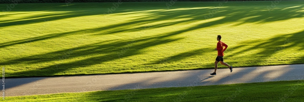 Aufkleber a lone runner moves along a winding path in a green park, enjoying the serene atmosphere and the sof