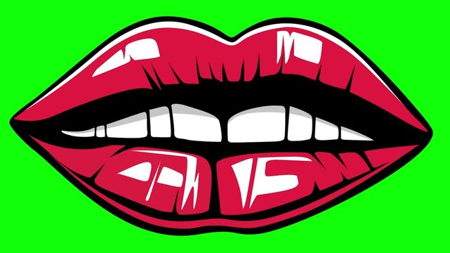 lips red lipstick animation. kiss mark motion on green screen background. animated 4k chroma key