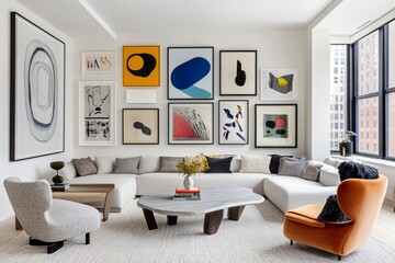 modern living room with image frames