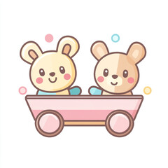 Fototapeta premium A simple icon of two stuffed animals in the back seat of an open wagon. 