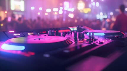 A vibrant DJ setup at a lively nightlife event.