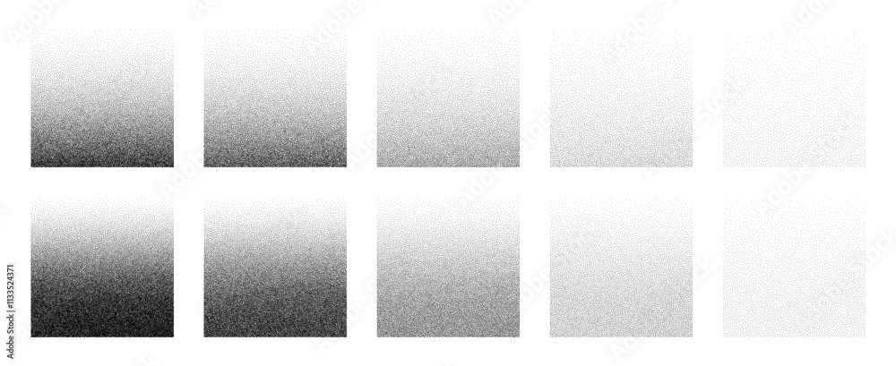 Wall mural grainy noise square vector set. dot grain texture squares. abstract black square with gradient stipp