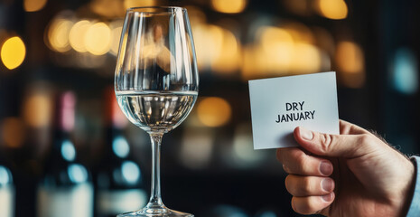 Dry January Theme with Festive Glass of Water for Alcohol Free Celebration Healthy Month