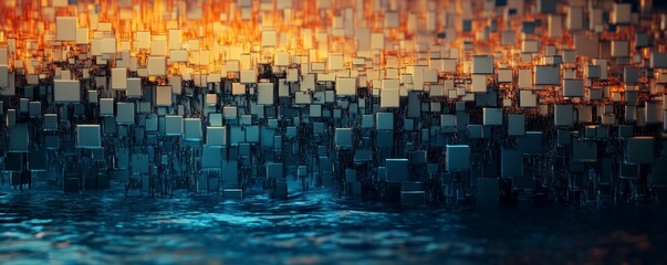 Abstract landscape made of tiny cubes