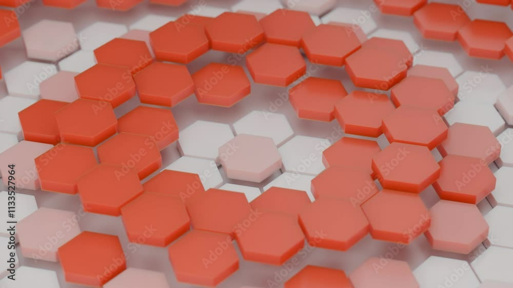 Poster abstract background, 3d looping animation of a multitude of hexagonal tiles that rise and fall formi