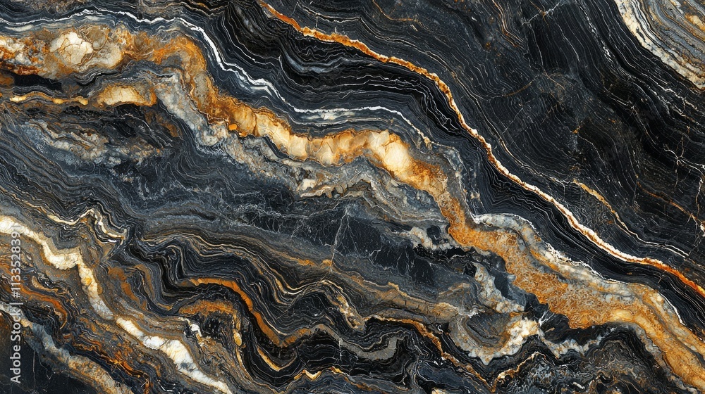 Aufkleber deep ebony tones mingle with golden and white veining, creating a luxurious black granite marble bac