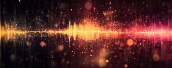 Sound waves breaking apart into particles in a digital explosion, frequency disintegration, audio concept