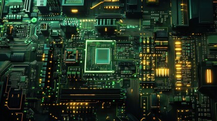 Fototapeta premium Glowing Circuit Board: A Futuristic Technological Marvel