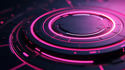Obraz premium Futuristic close up of circular design with vibrant pink accents, showcasing intricate patterns and sleek surface