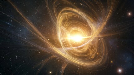 Obraz premium Quantum Entanglement in Cosmic Expanse - Photorealistic Artwork of Swirling Energy Strands Connecting Distant Points Amid Stars