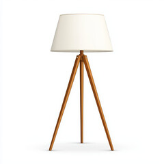 Modern wooden tripod floor lamp with white shade, perfect for any room