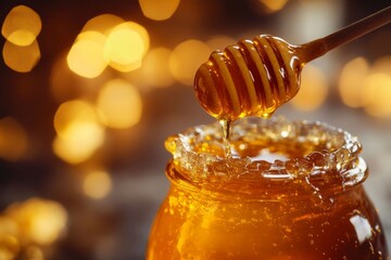 Honey Drizzle into Jar: Sweet Golden Honey