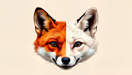 Obraz premium Dotwork Tattoo Dual Fox Faces in Orange and White