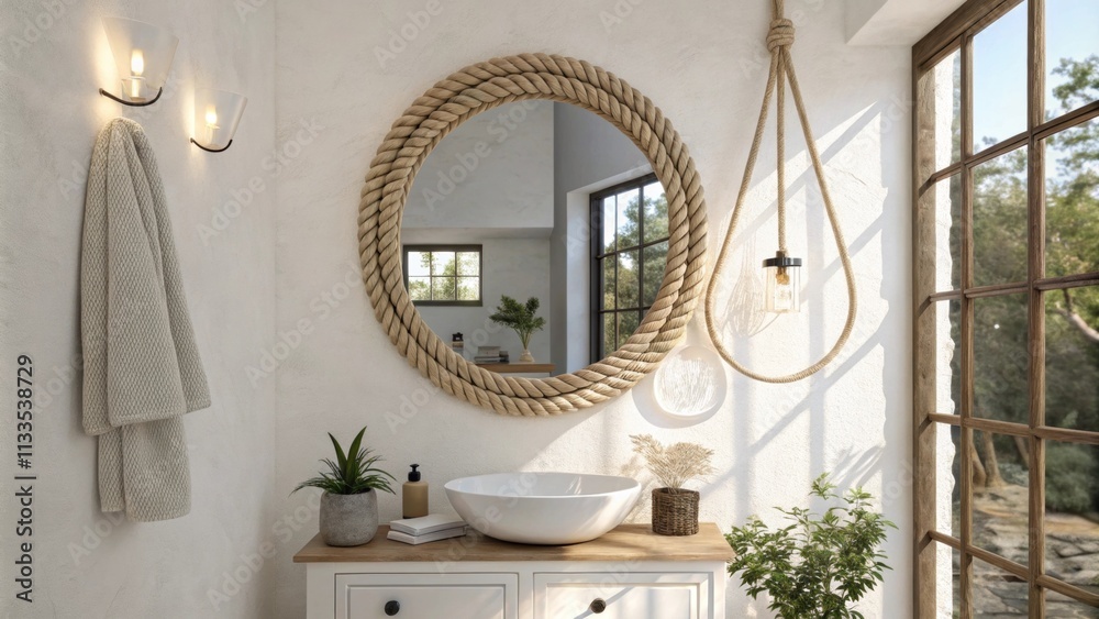 Poster the bathroom showcases a serene aesthetic with smooth white walls that reflect the natural light whi