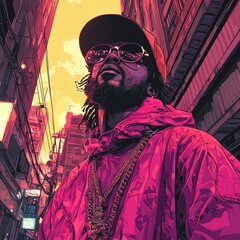 Obraz premium Vibrant urban portrait of a fashionable artist in a city alleyway