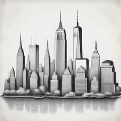 Fototapeta premium New York cityscape icons showcasing artistic silhouettes and contemporary skyline design for creative projects.