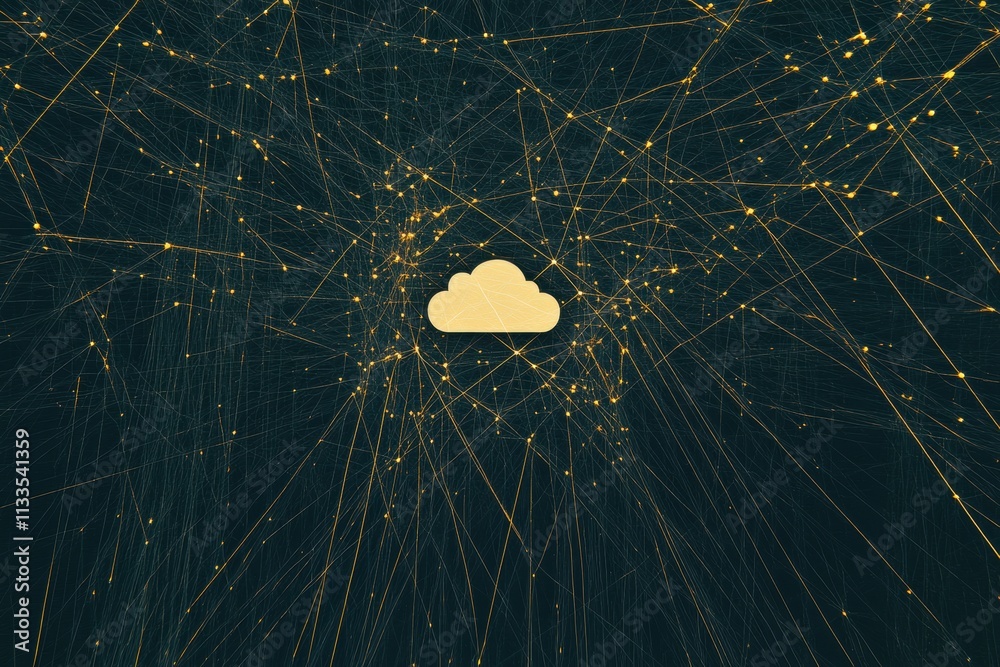 Poster A central cloud icon represents cloud services, set against a backdrop of interconnected lines and points, suggesting data flow and connectivity. Generative AI