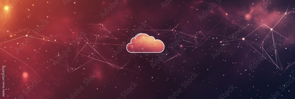 Poster A simple cloud icon appears in the center of a cosmic background filled with stars and connections, ideal for illustrating digital services. Generative AI