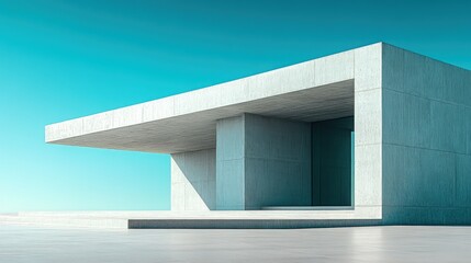 Fototapeta premium Modern concrete structure, minimalist design, bright sky.
