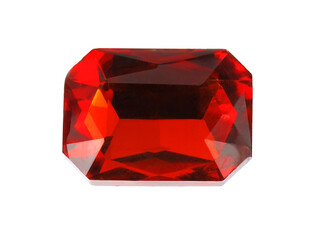 Tweezers with shiny red gemstone isolated on white