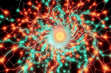 Mesmerizing Cybernetic Vortex in Neon Art Nouveau Style