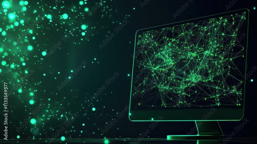 Poster A glowing network grid appears alongside a basic monitor icon in green, symbolizing digital communication and support in technology. Generative AI