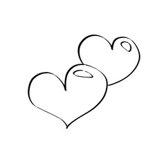 Two hand drawn heart icons. Black stroke on white background. Isolated on white background vector illustration