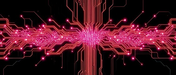 Vibrant Neon Circuit Board Glitch Art, Cyberpunk Style - Electronic Circuit Abstract Design