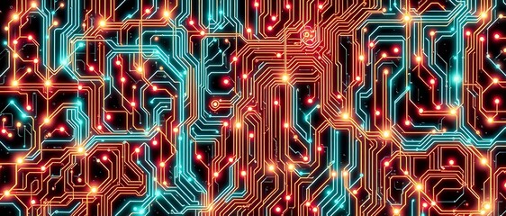 Vibrant Circuit Board Labyrinth: Art Nouveau Digital Art