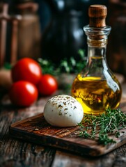 Burrata cheese with olive oil and vegetables