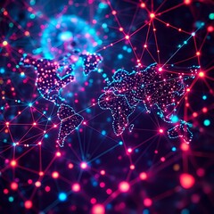 Global Data Network - Neon Glow Continent Map