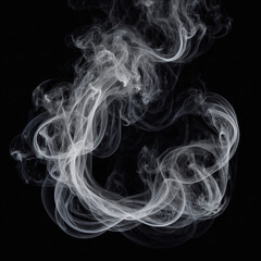 Soft white smoke trails in varying thickness, flowing gracefully with striking contrast against a pure black background