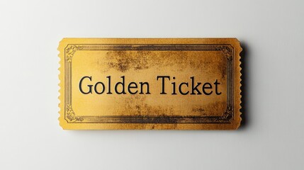 Grunge-style golden ticket isolated on white.