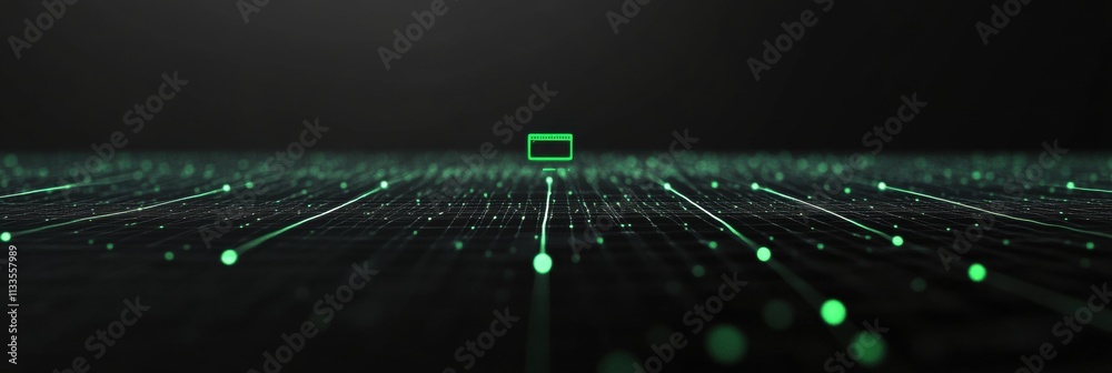 Poster A glowing network grid with a simple monitor icon highlights digital support and connectivity in a futuristic setting at night. Generative AI