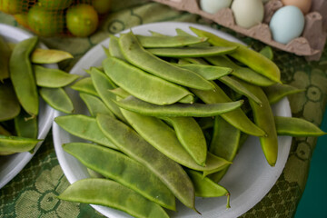 Close-up of green and healthy bean pods