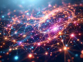 Fototapeta premium Network, Connectivity, Digital, Technology, Nodes, Lines, Dots, Blue, Glowing, Web, Internet, Data, Information, Communication, Links, Grid, Matrix, Cyberspace, Virtual, Online, Interconnected, Wires,