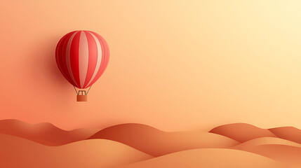 Obraz premium minimalist design of red hot air balloon soaring over soft, sandy dunes evokes sense of adventure and tranquility