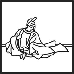 線画正方形シンプル百人一首　参議雅経