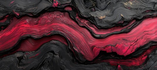 Dark and Fiery Abstract Texture Black and Red Paint Swirls and Waves Forming Intriguing Background
