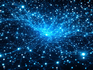 Fototapeta premium Network, Connectivity, Digital, Technology, Nodes, Lines, Dots, Blue, Glowing, Web, Internet, Data, Information, Communication, Links, Grid, Matrix, Cyberspace, Virtual, Online, Interconnected, Wires,