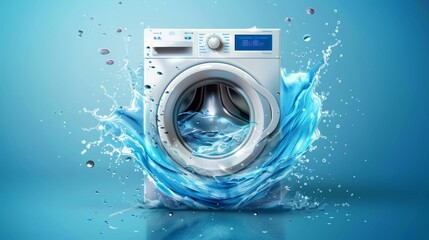 Modern Washing Machine with Dynamic Water Splash: Clean Laundry Technology