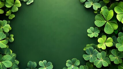 Background of green clovers against a out of focus background for a Saint Patrick's Day themed advertisement.